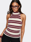 Heide High Neck Fluffy Top Burgundy Stripe