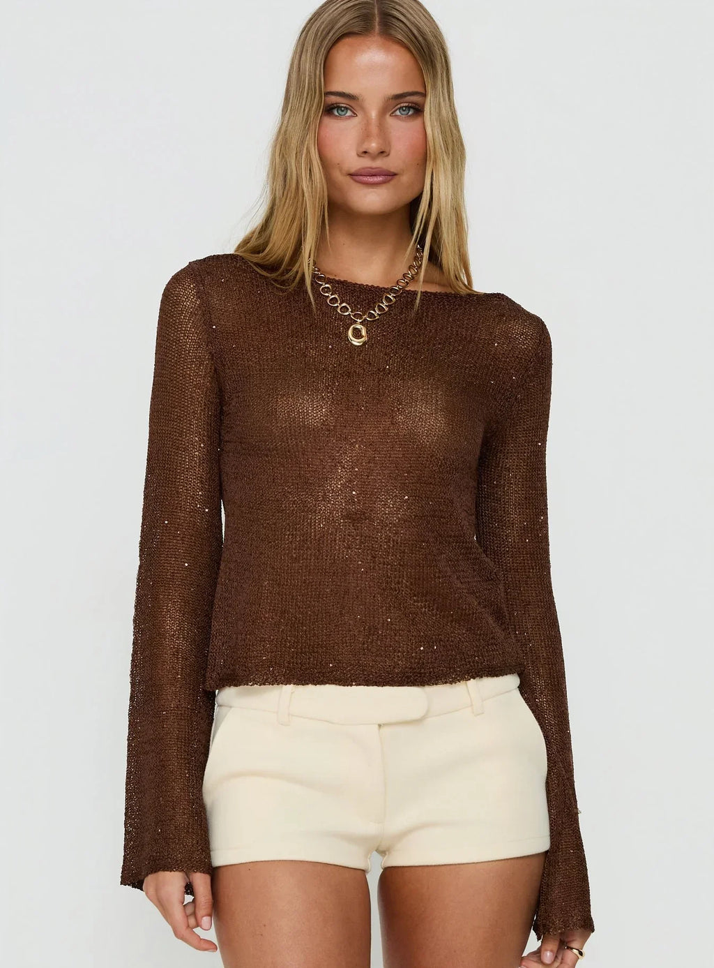 Evanne Long Sleeve Knit Top Brown