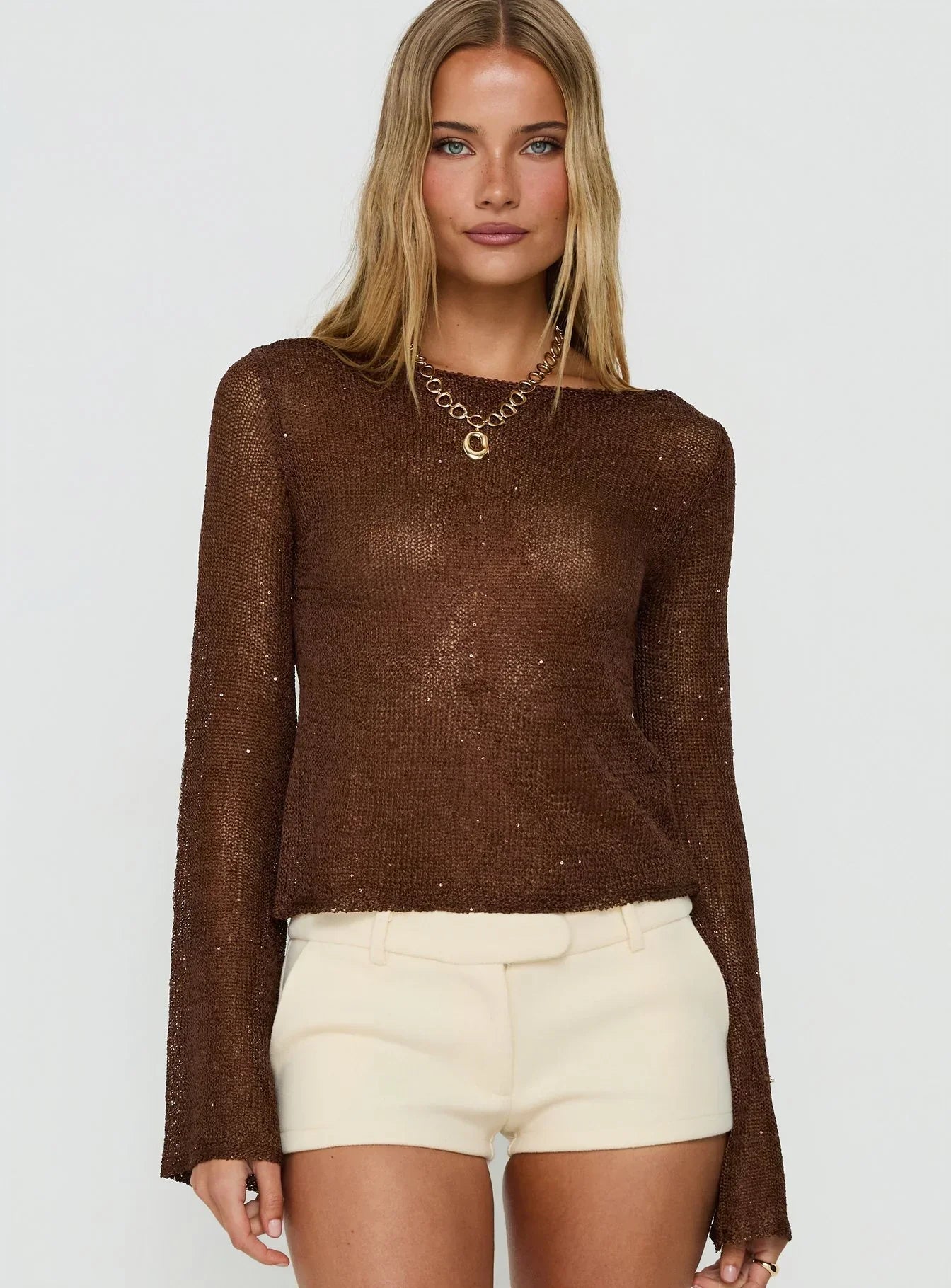 Evanne Long Sleeve Knit Top Brown