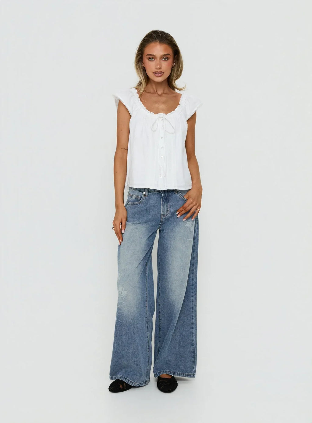 Never Over Floaty Babydoll Top White