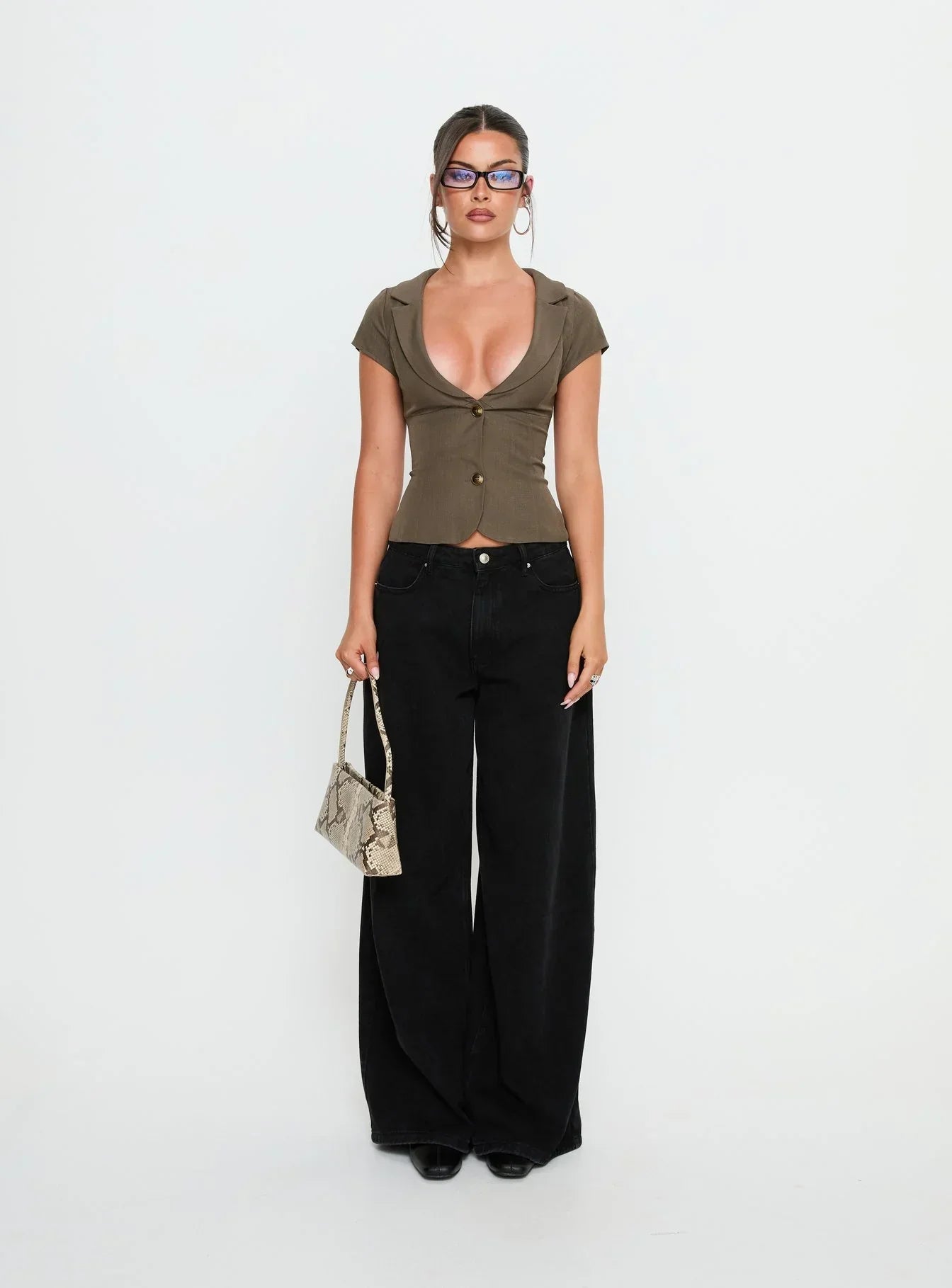 Alexandrea Plunge Tie Up Top Brown Marle