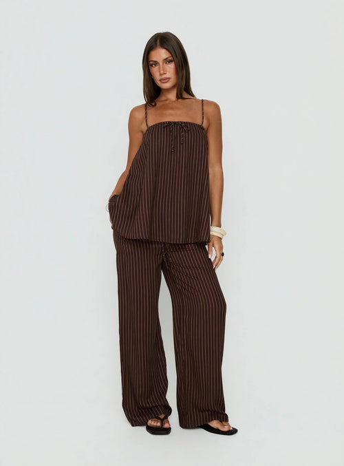 Amibella Boxy Cami Top Brown / Cream Stripe