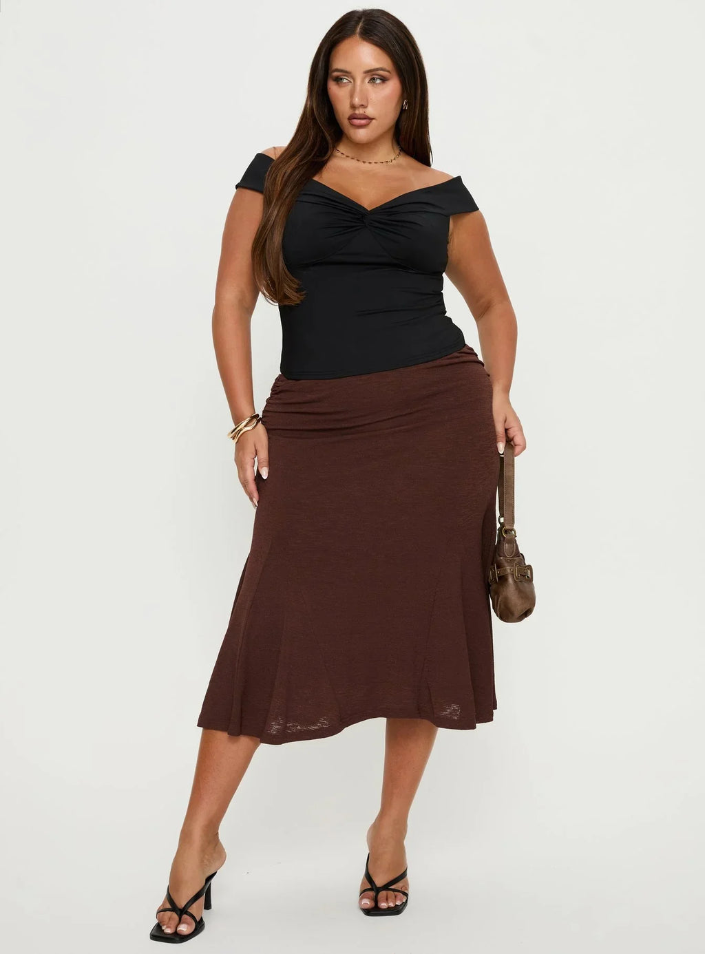 Maxeina Off Shoulder Twist Top Black Curve