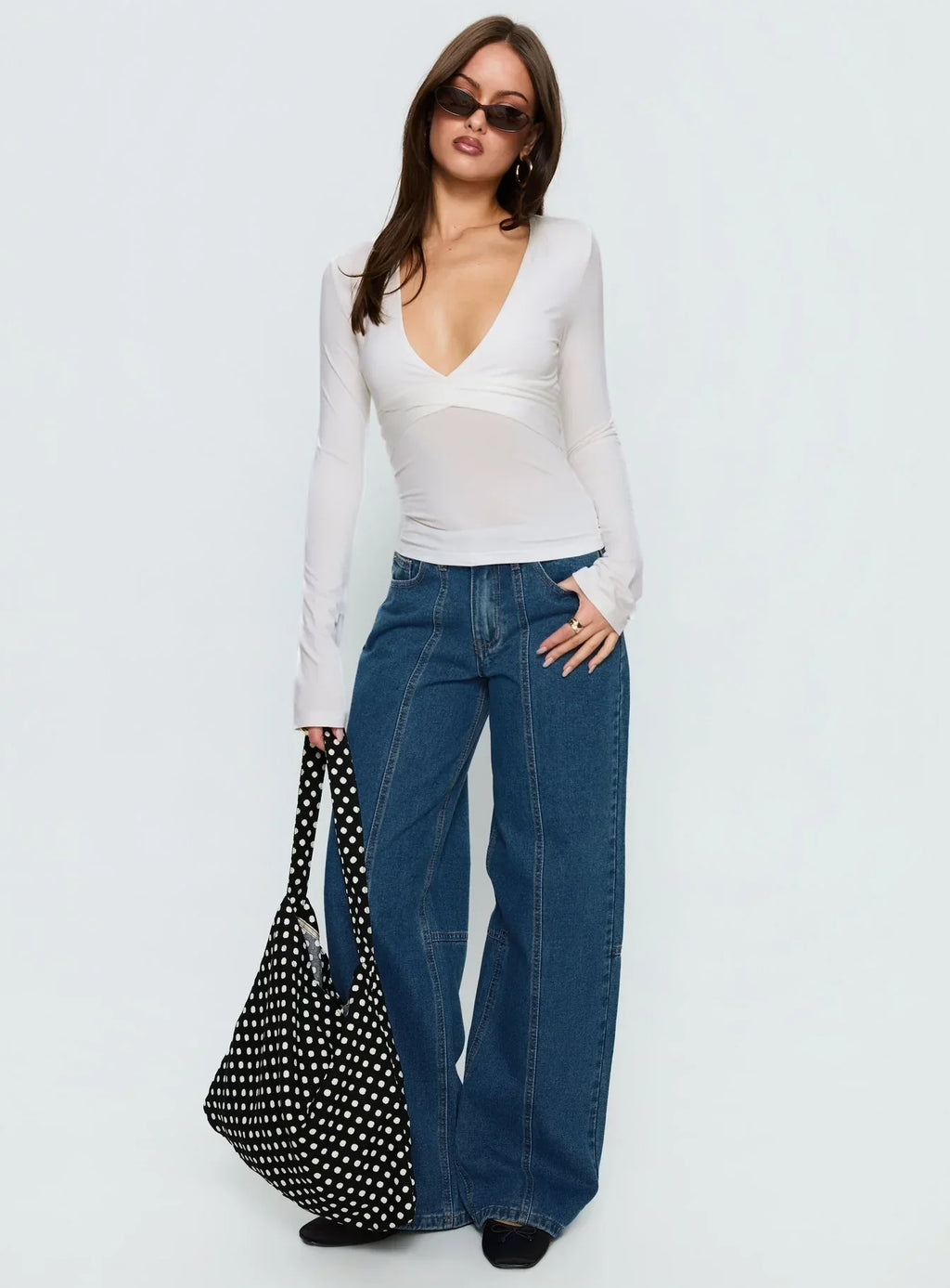 Madelon Long Sleeve Wrap Top White