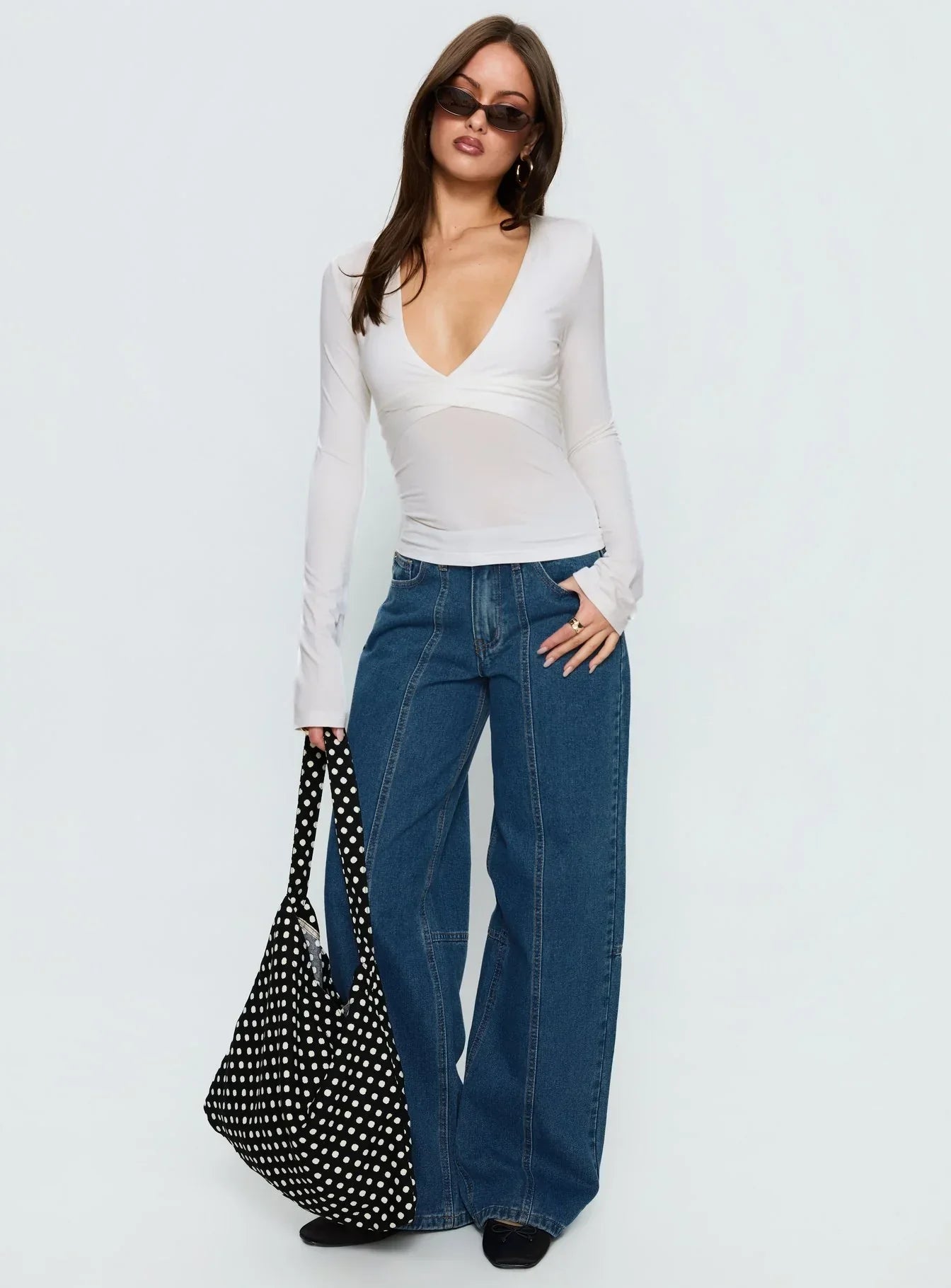 Madelon Long Sleeve Wrap Top White