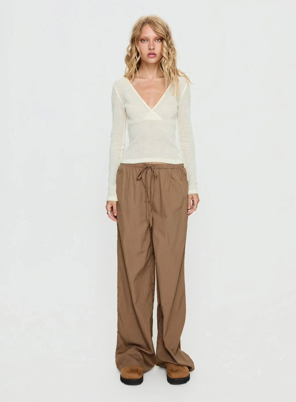Cassidey Cross Front Long Sleeve Top Cream