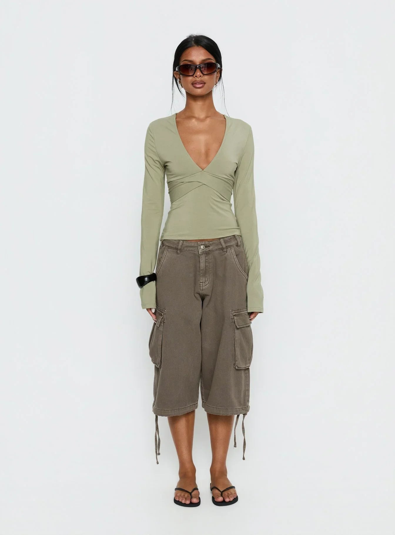 Madelon Long Sleeve Wrap Top Sage