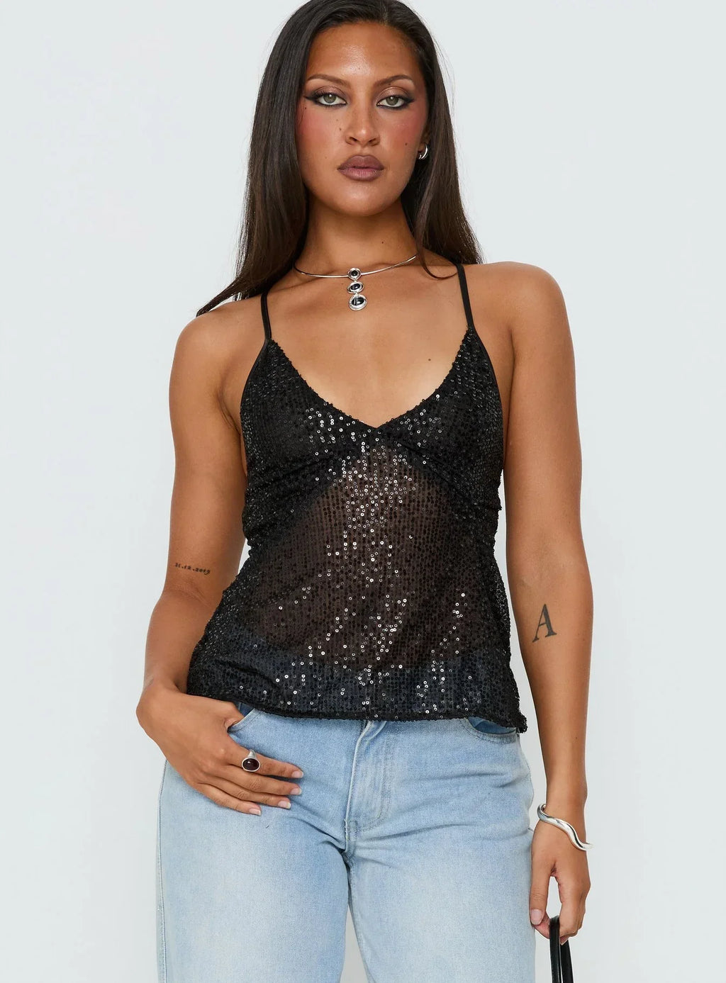 Opaline Sequin Cami Top Black