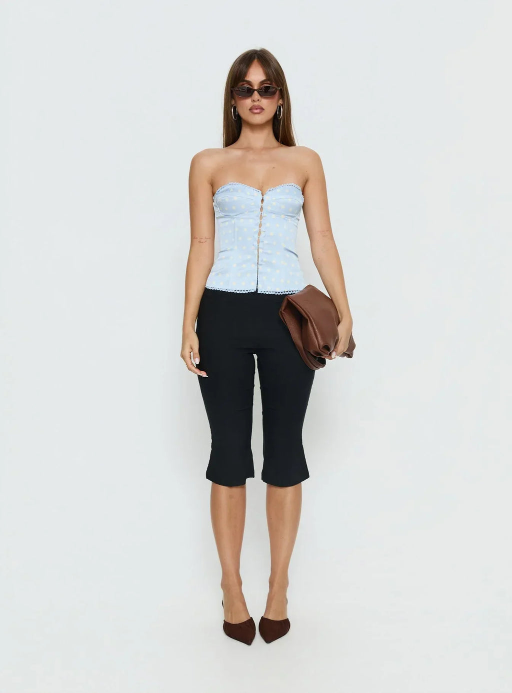Jazzy Strapless Corset Top Blue / Lemon Polka