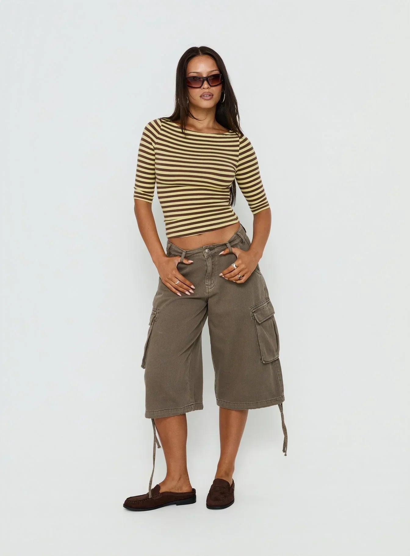 Darling Days 3/4 Sleeve Top Chocolate / Yellow Stripe