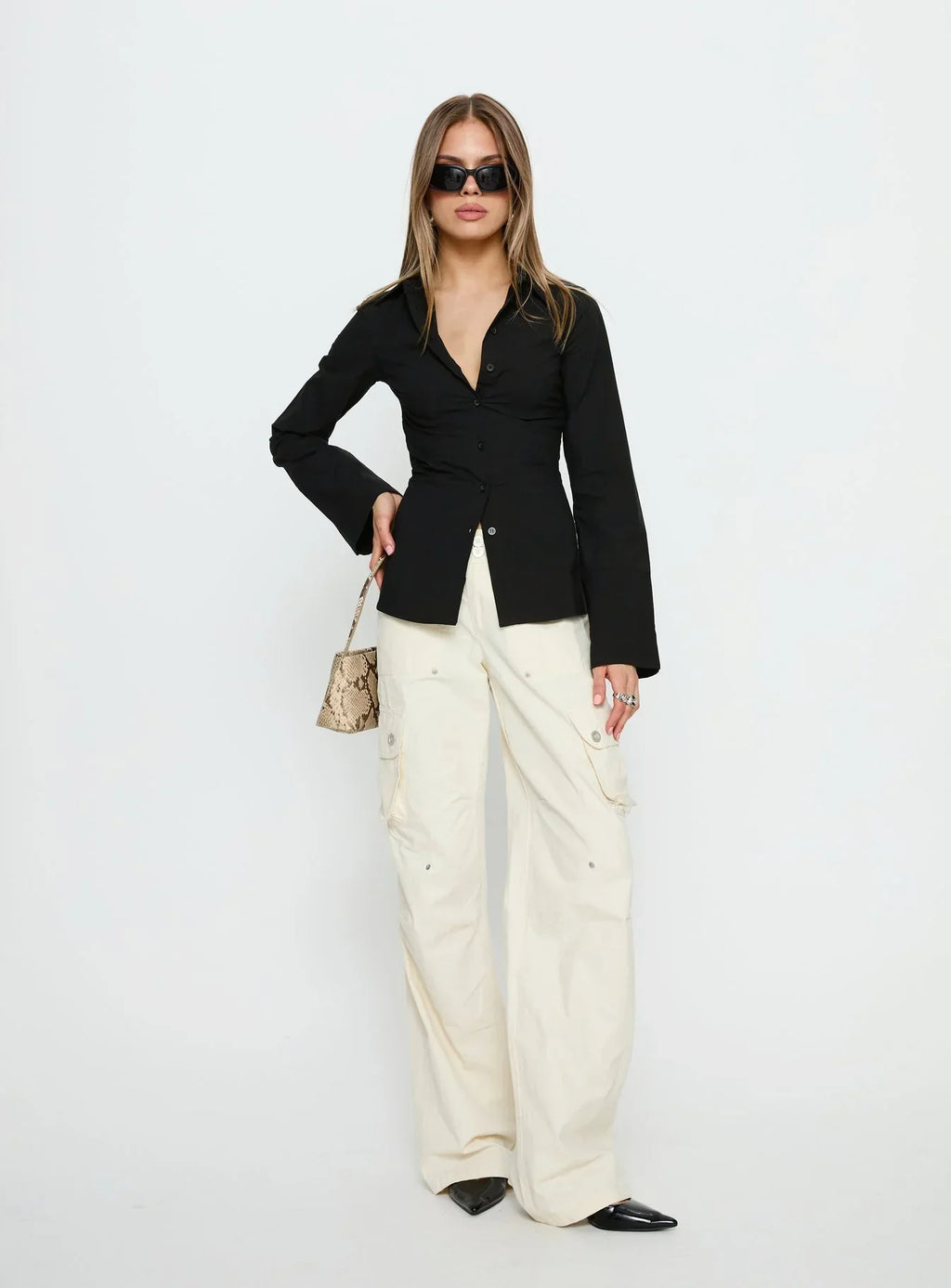 Lesper Long Sleeve Tie Back Top Black