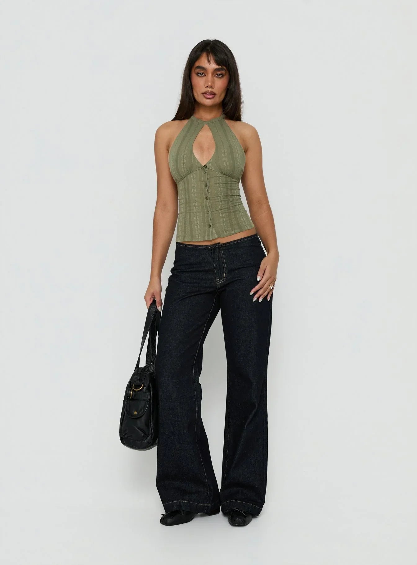 Call You Up Keyhole Backless Top Olive