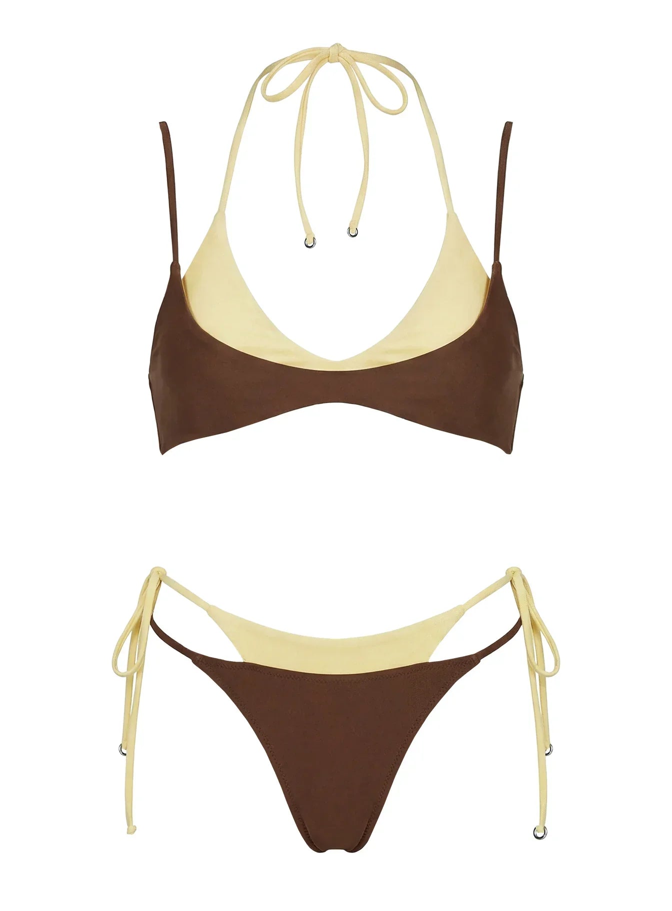 Sun Daze Layered Bikini Top Brown / Yellow