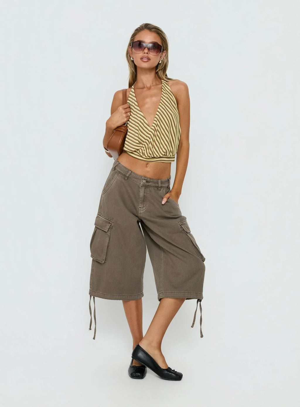 Priella Plunge Halter Top Yellow Stripe