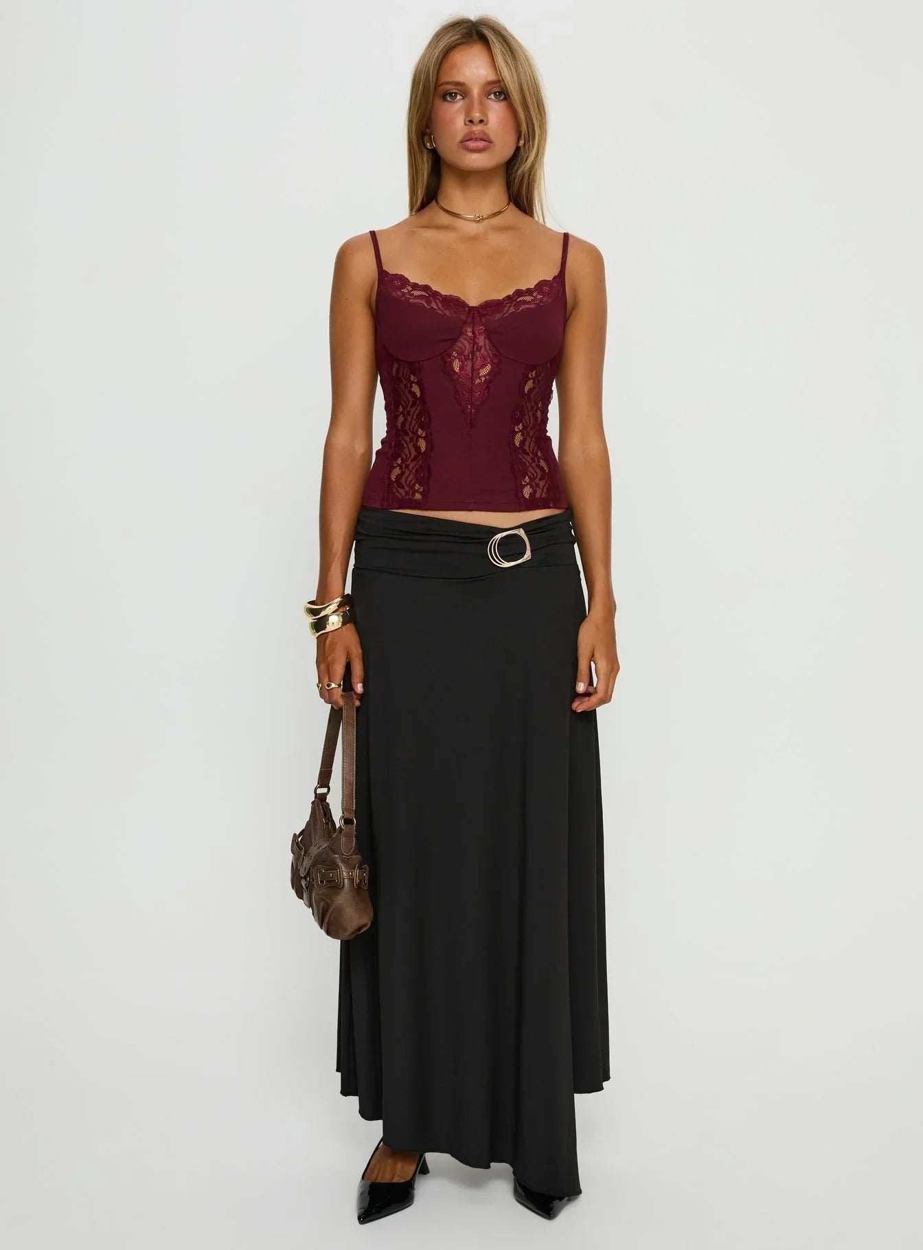 Rhiara Lace Trim Top Cherry