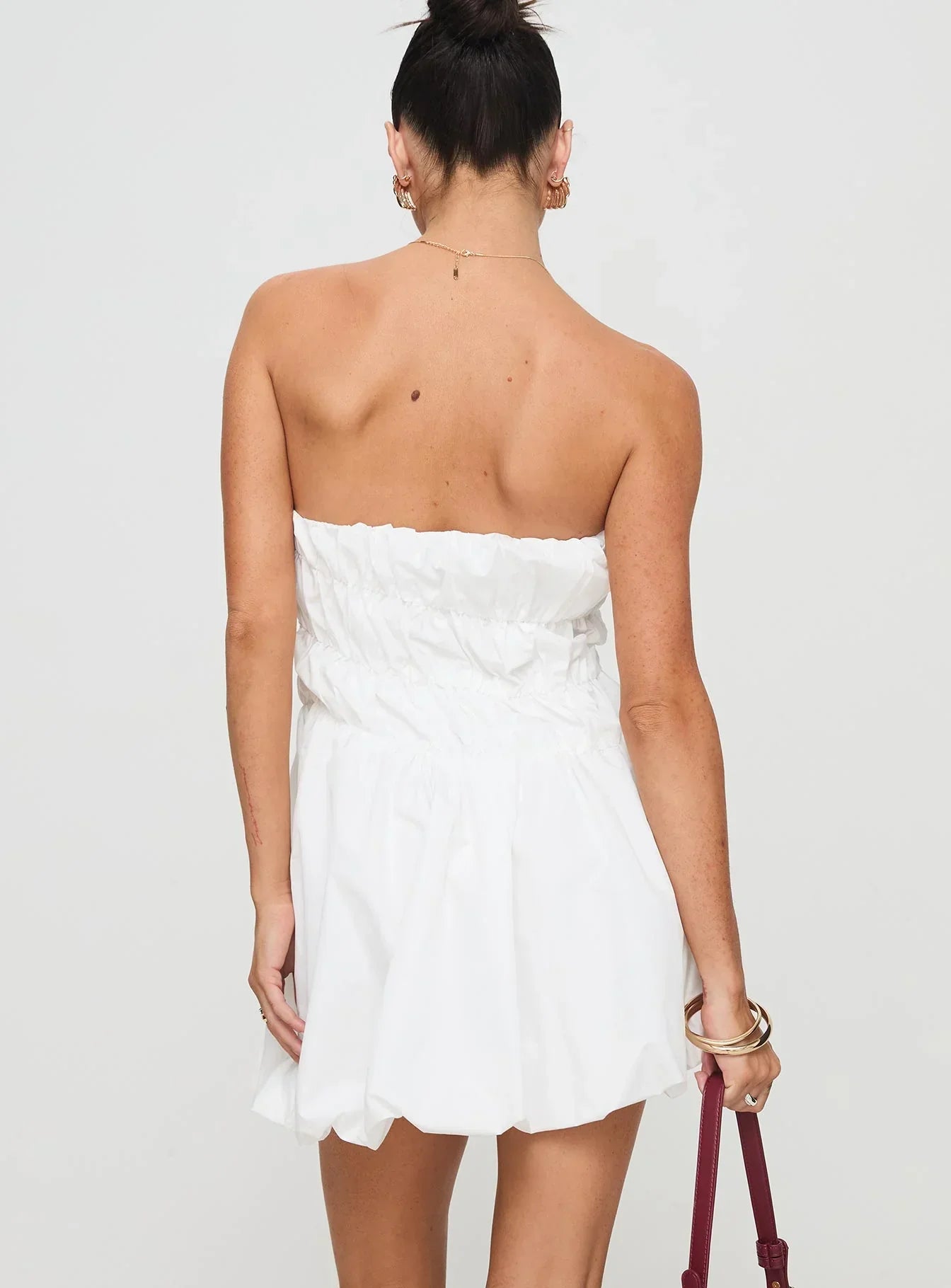 Karenza Bubble Hem Mini Dress White