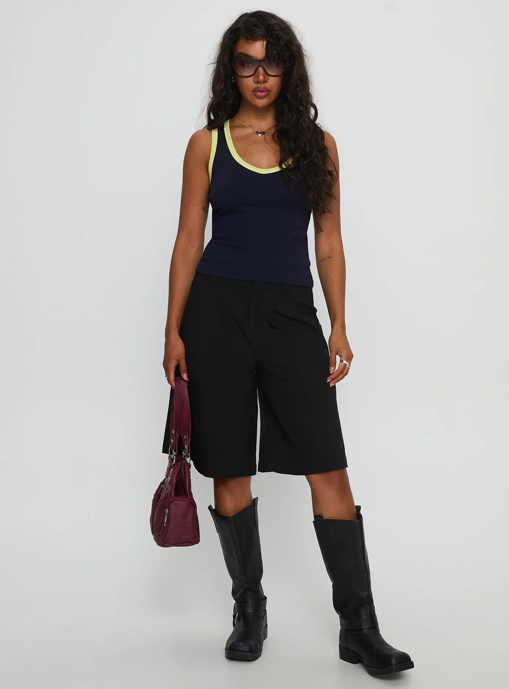 Elionne V Neck Contrast Top Navy / Yellow
