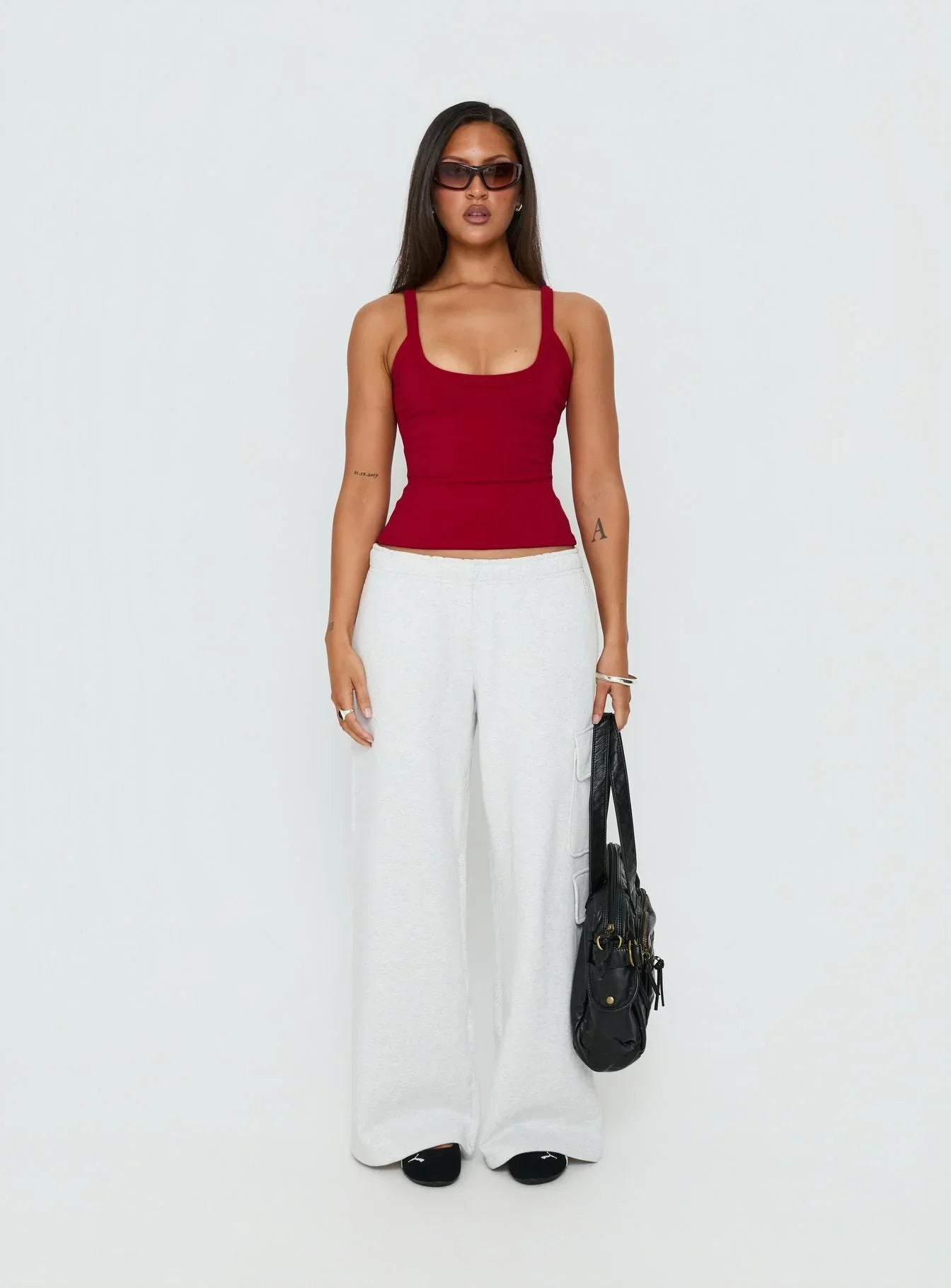 Kasper Cinched Longline Tank Top Wine