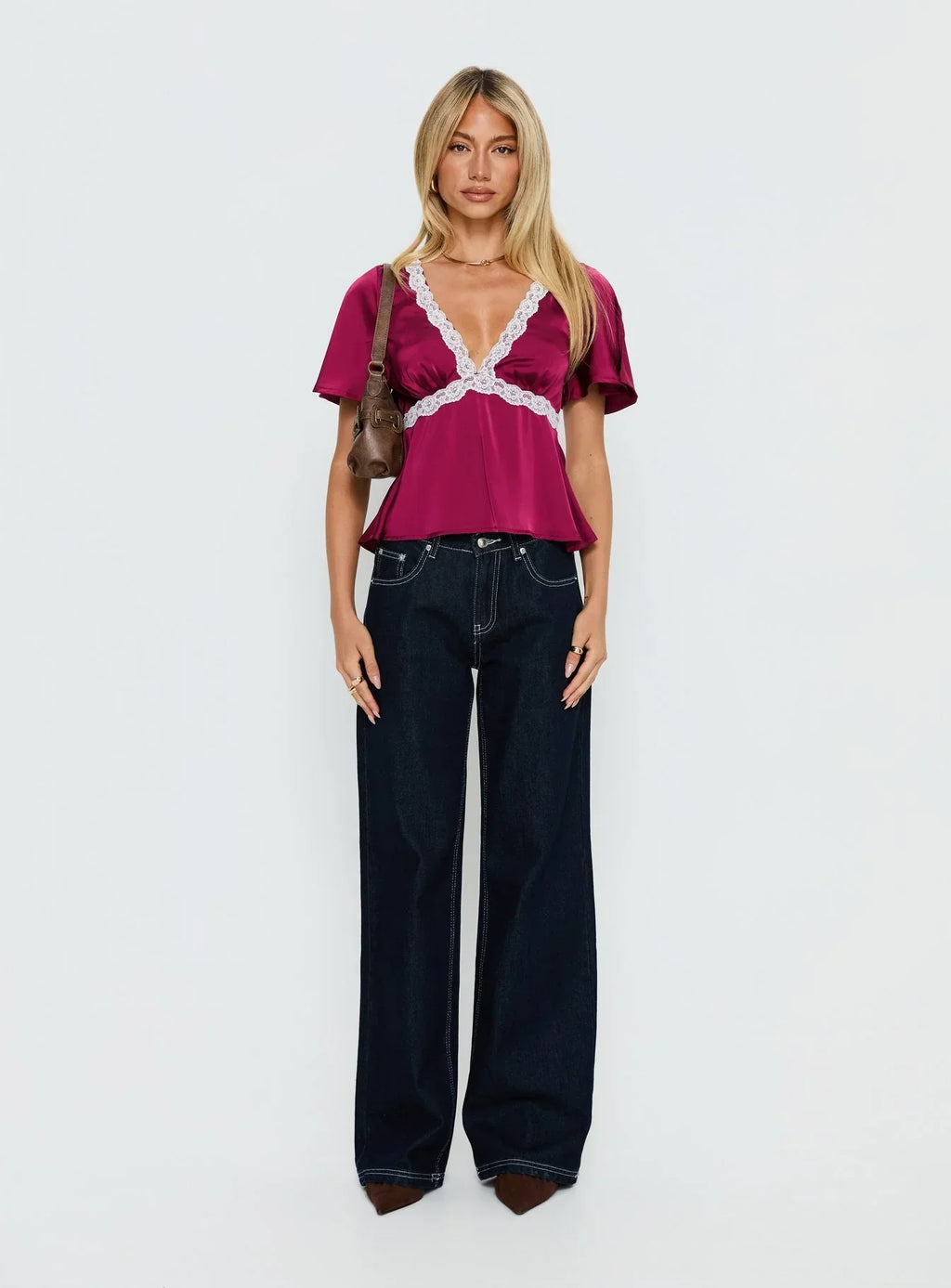 For The Summer Lace Trim Top Wine
