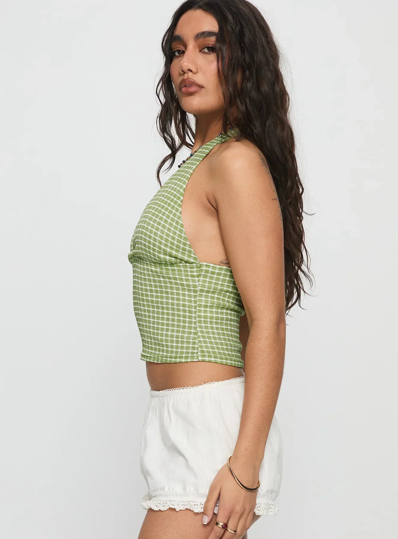 Whimsy Halter Top Sage Gingham