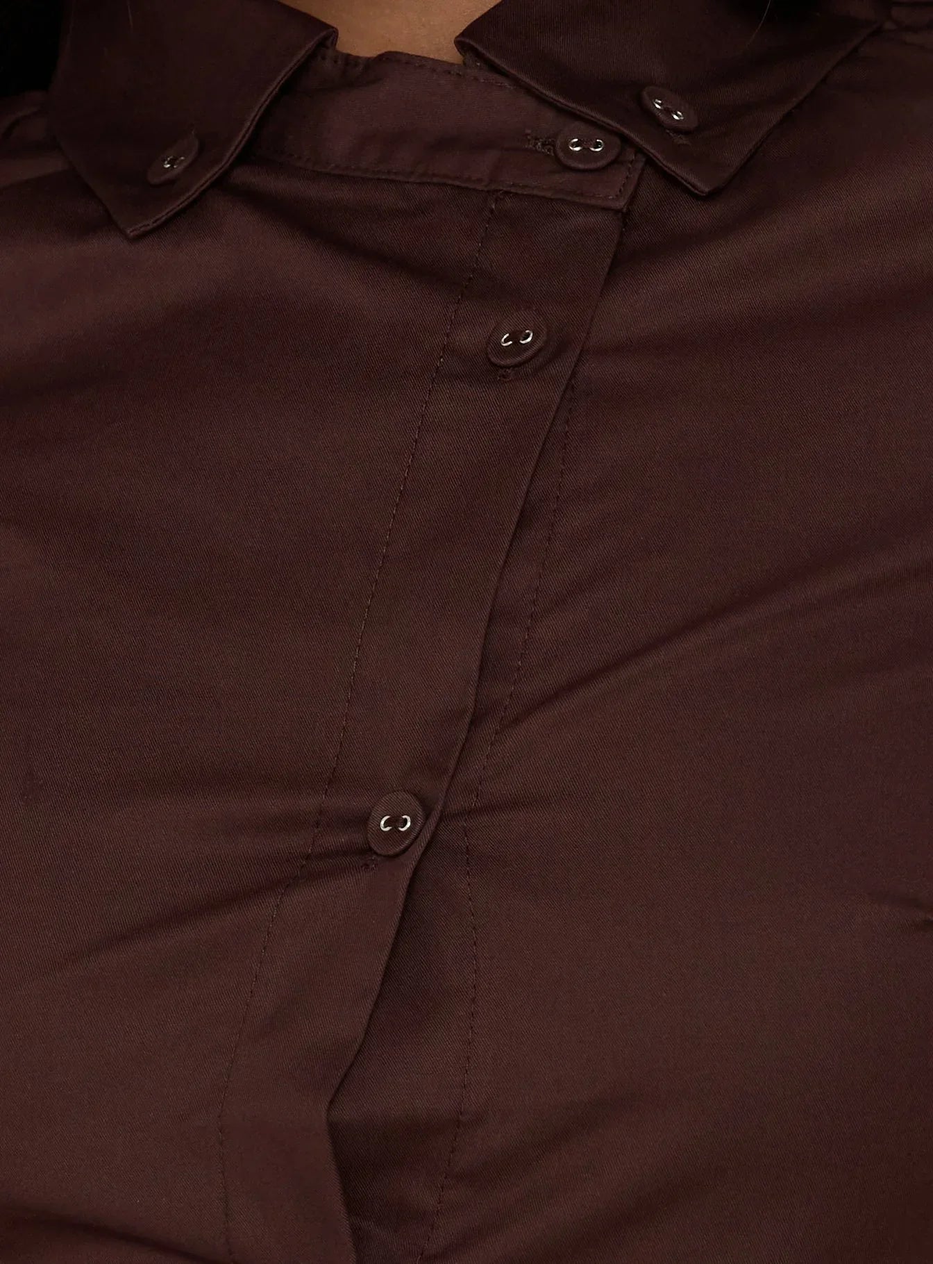 Naomee Asymmetrical Collared Short Sleeve Top Chocolate