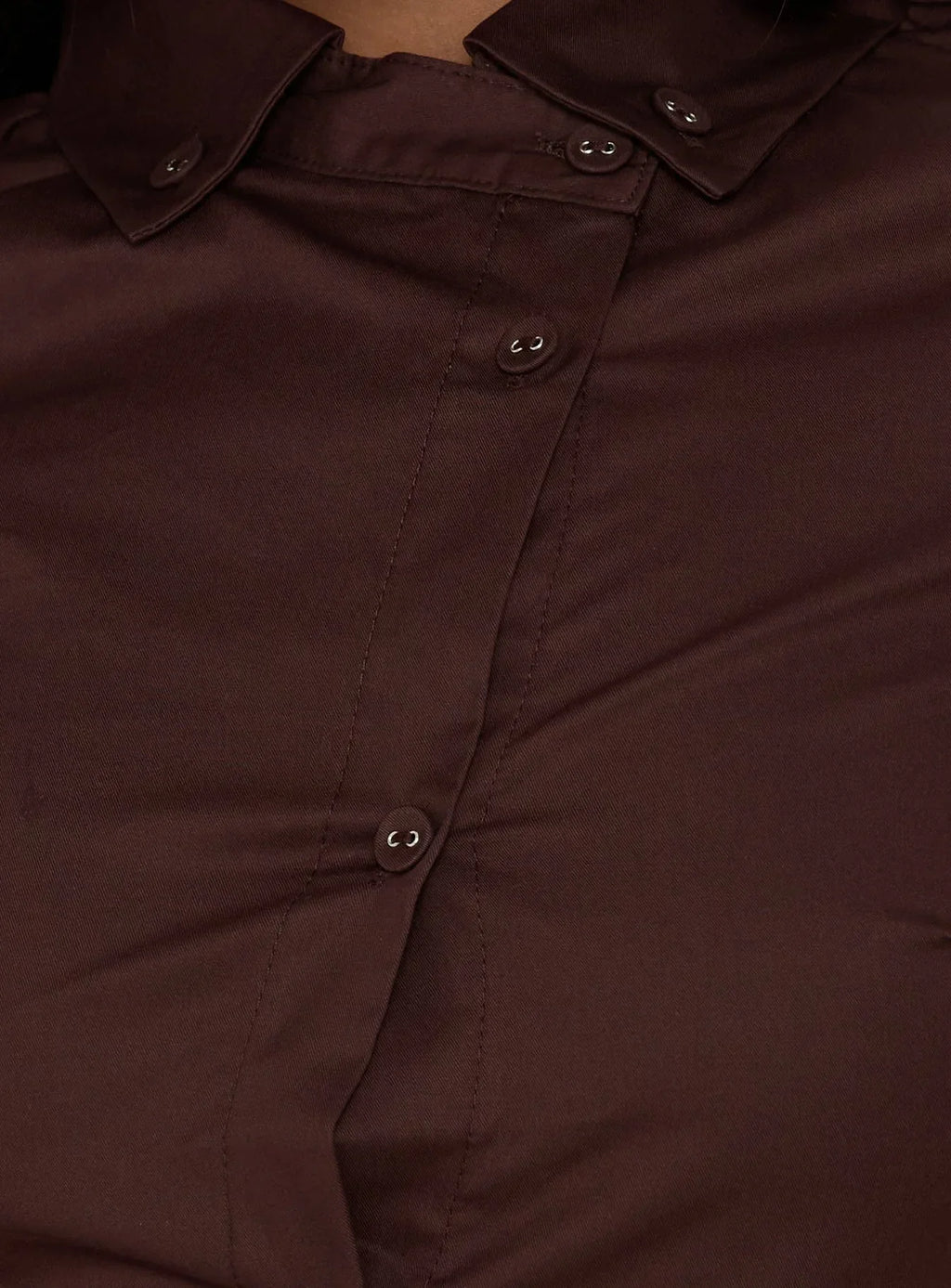 Naomee Asymmetrical Collared Short Sleeve Top Chocolate