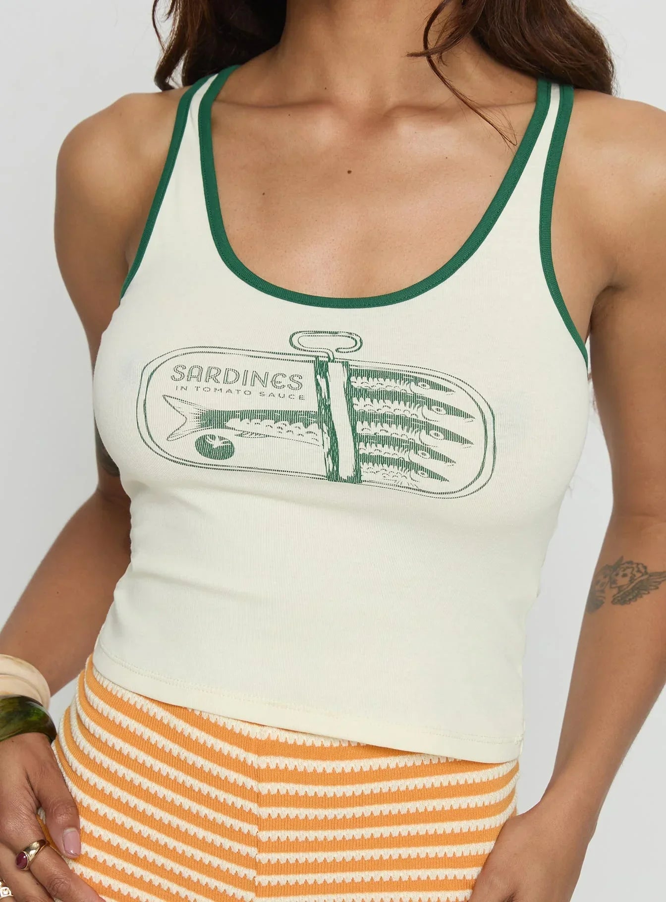 Sardina Contrast Trim Tank Top Cream / Green