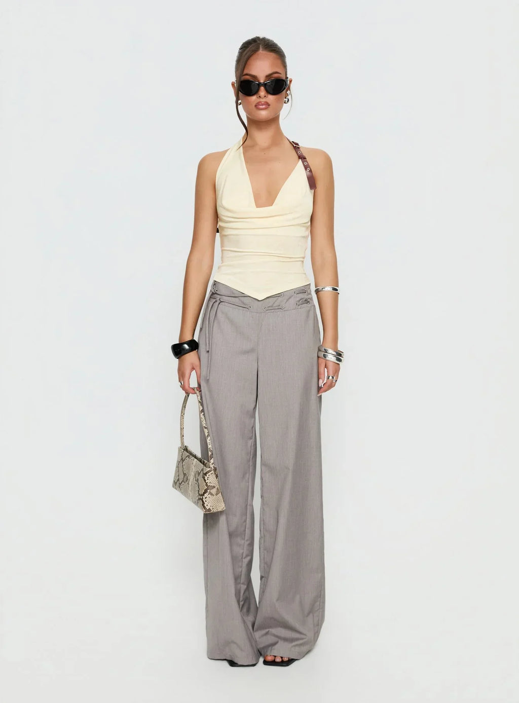Syrenah Halter Cowl Neck Top Cream