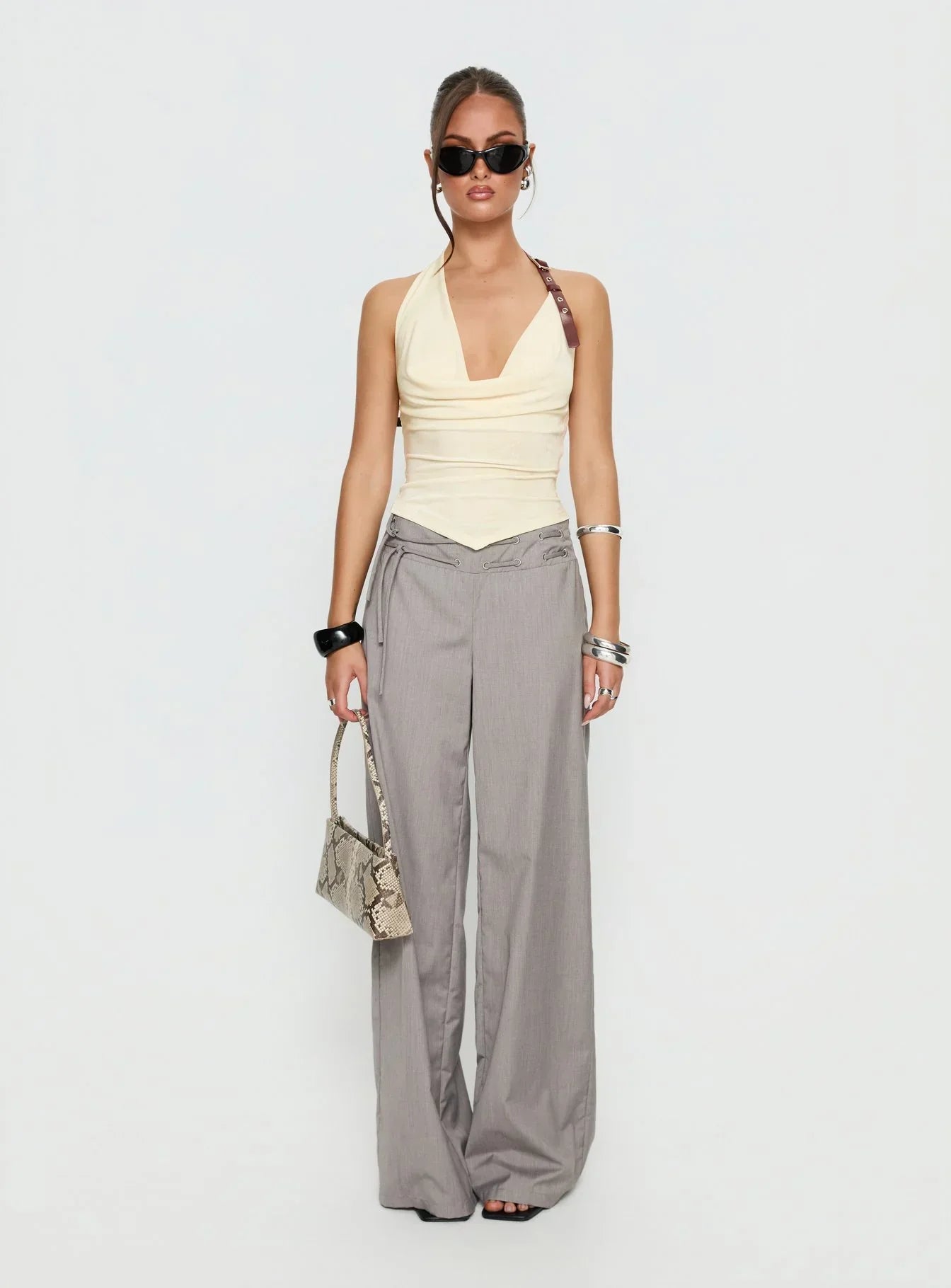 Syrenah Halter Cowl Neck Top Cream