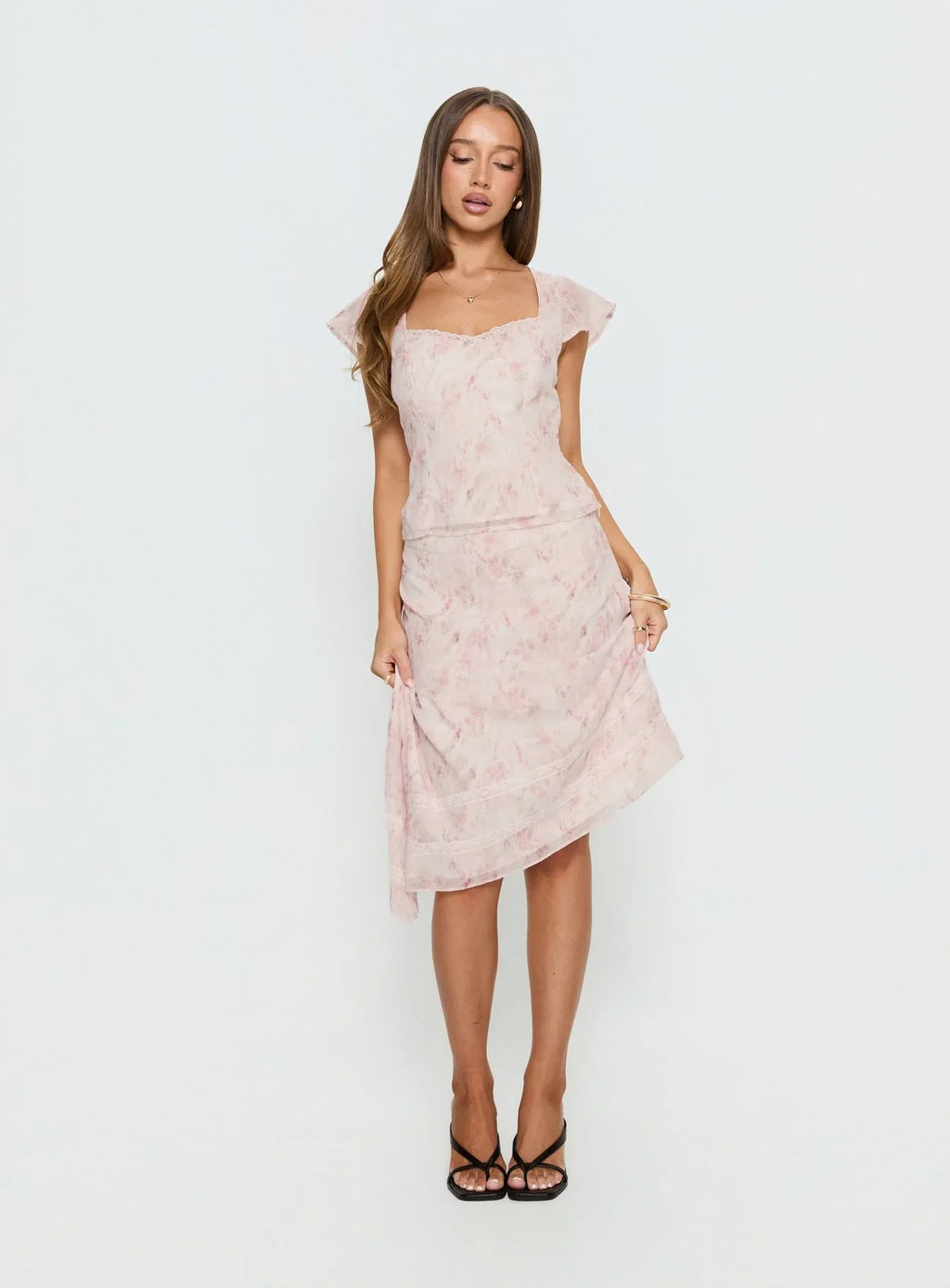 Avaline Lace Trim Blouse Top Pink