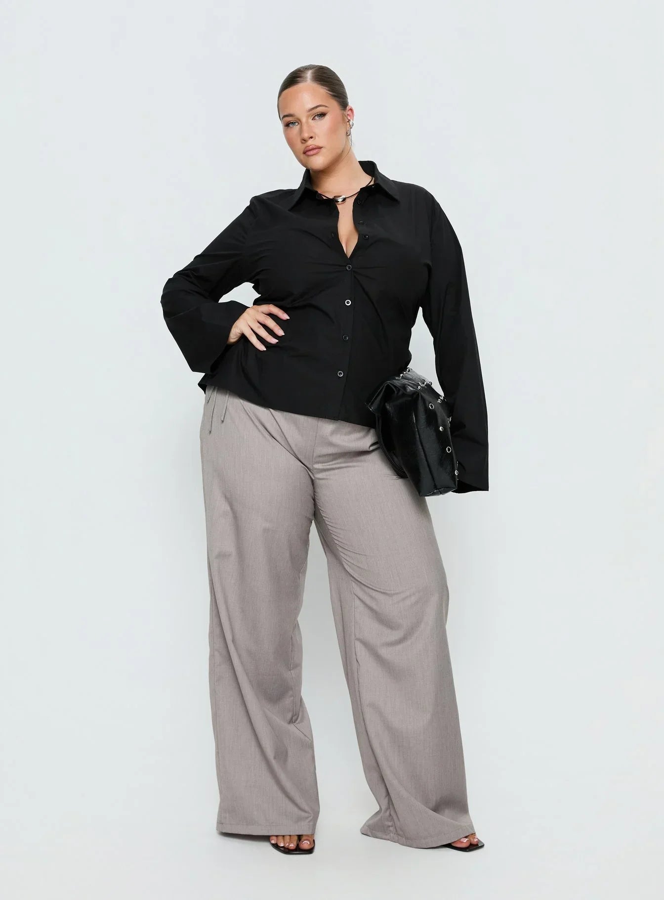 Eryx Tie Back Button Up Top Black Curve