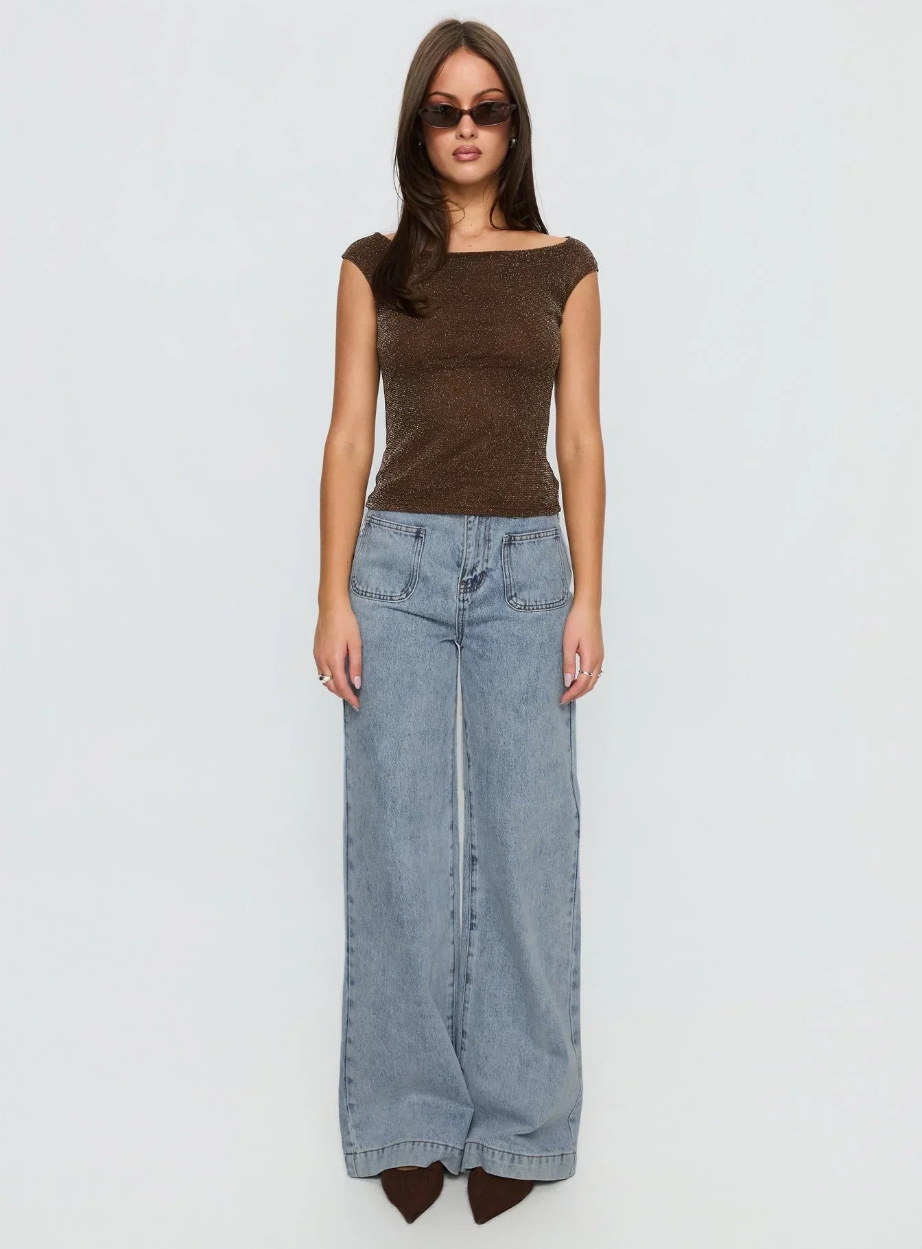 Cheirosa Off Shoulder Top Brown Shimmer