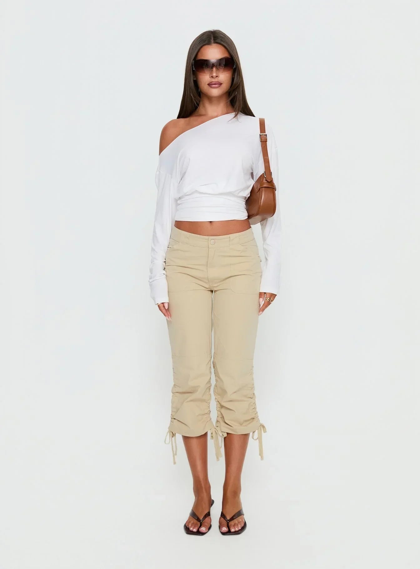 Ashlinn Off Shoulder Long Sleeve Drapey Top White