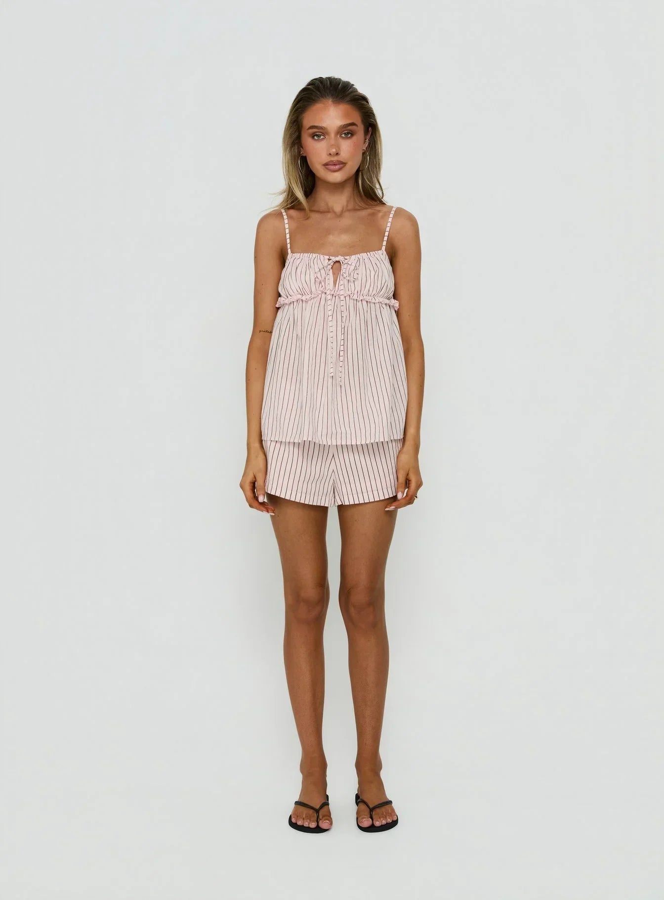 Harwin Gathered Bust Babydoll Top Pink Stripe
