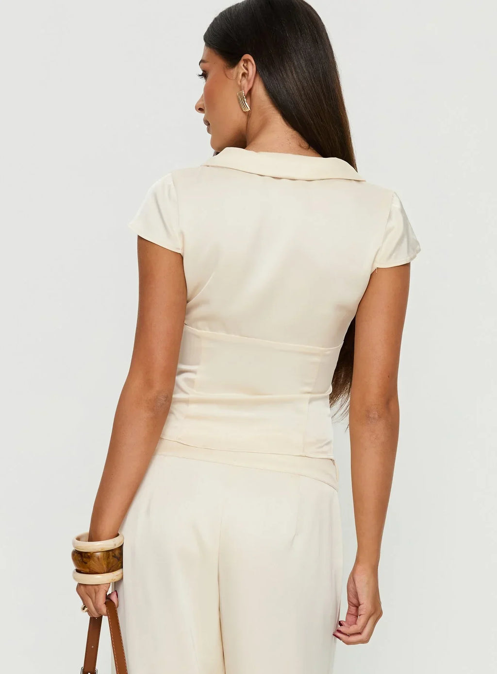 Aubrette Satin Collar Top Cream