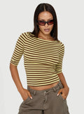 Darling Days 3/4 Sleeve Top Chocolate / Yellow Stripe