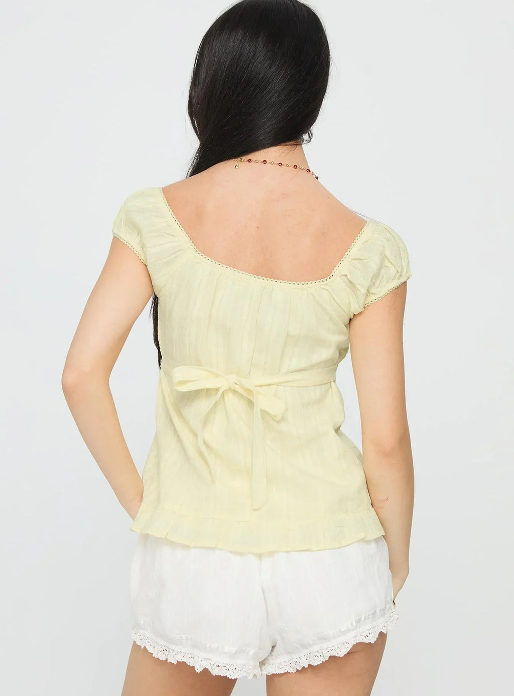 Lainee Babydoll Tie Up Top Yellow