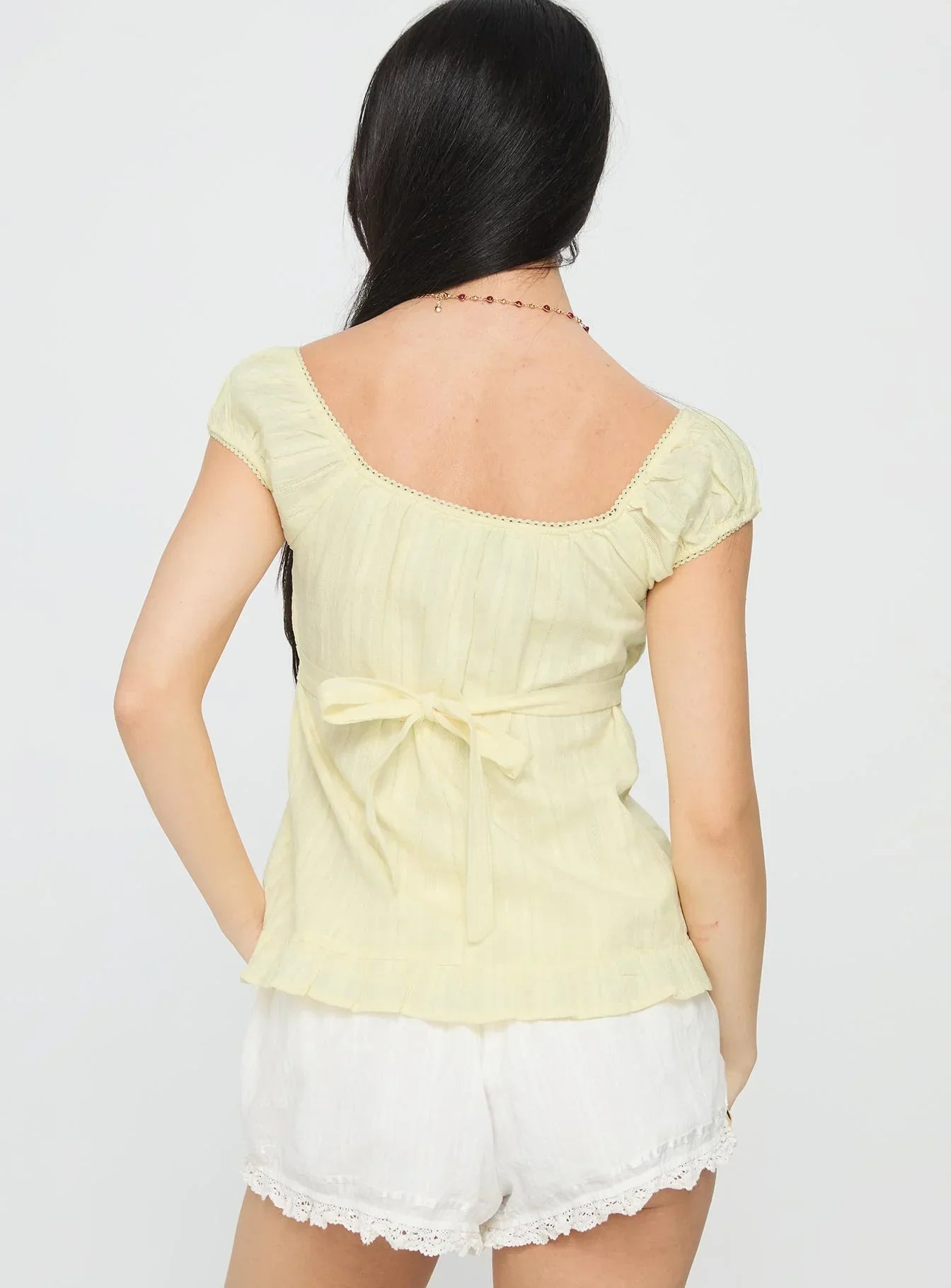 Lainee Babydoll Tie Up Top Yellow