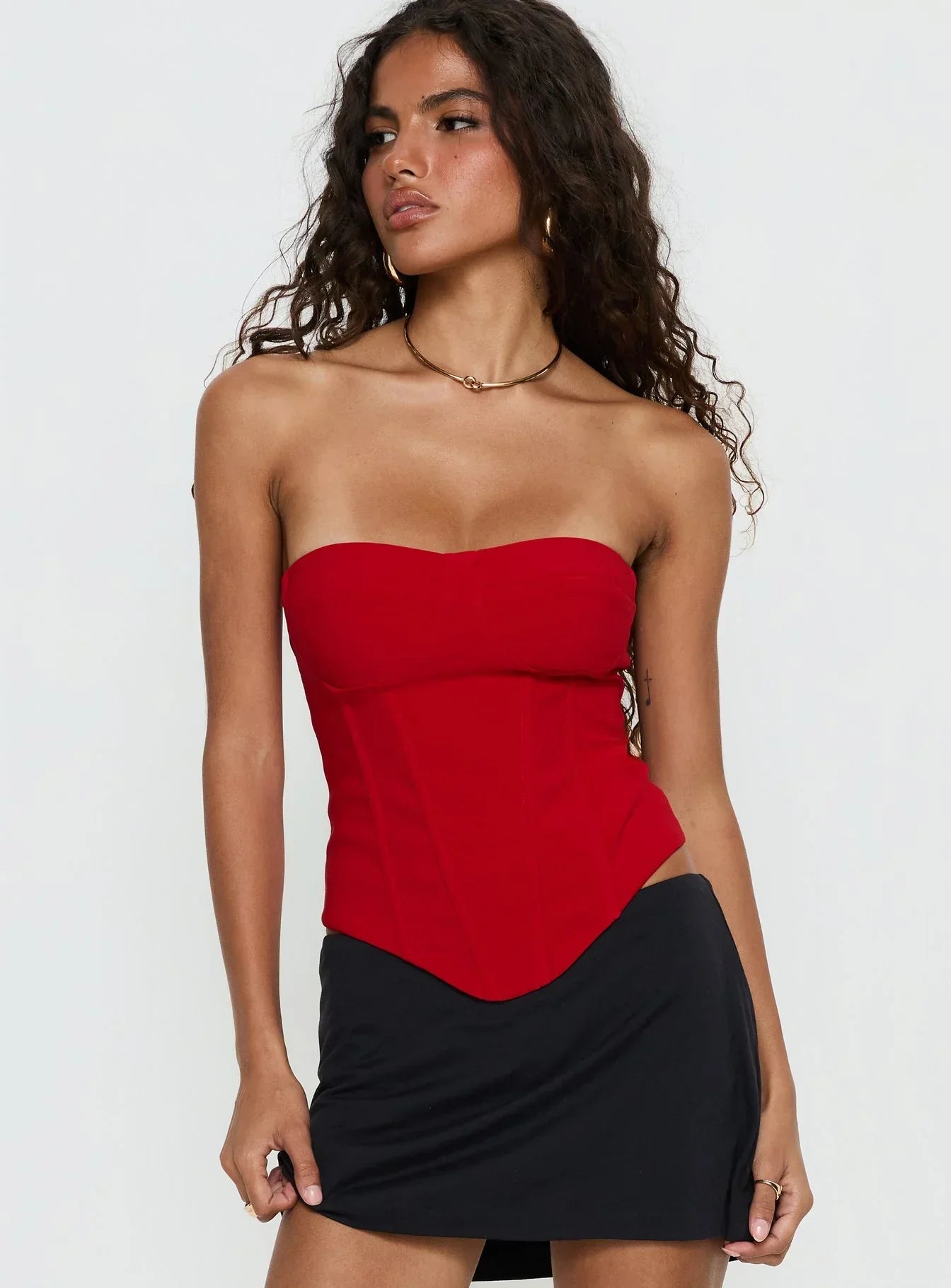 Chevon Strapless Corset Top Red