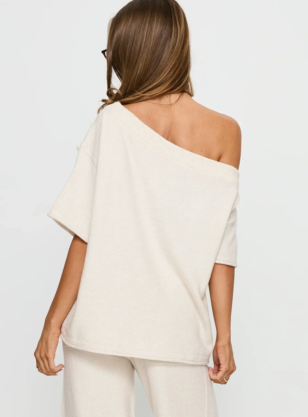 Kourta Off Shoulder Oversized Knit Top Oat