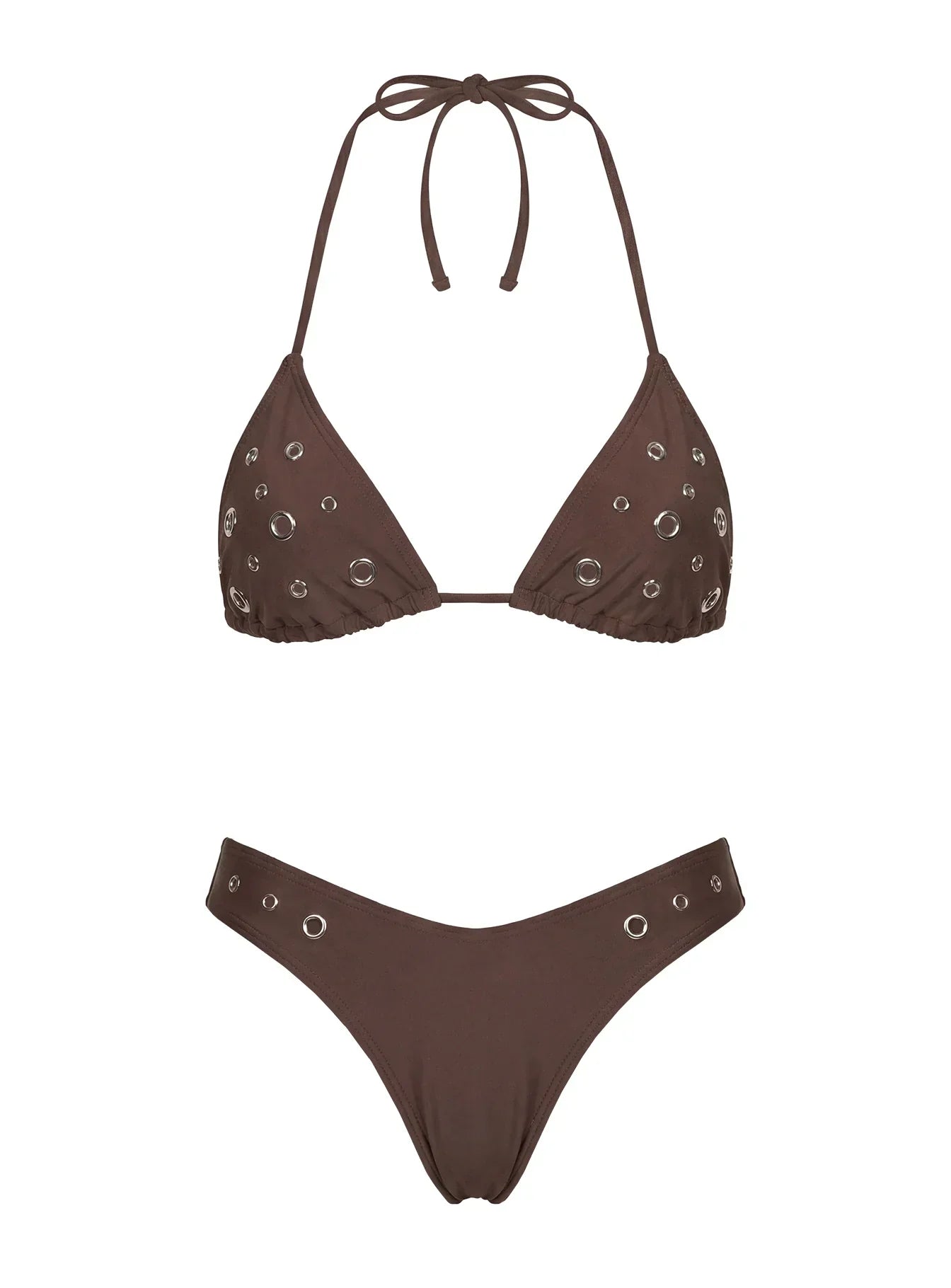 Beach Babe Eyelet Detail Bikini Top Brown