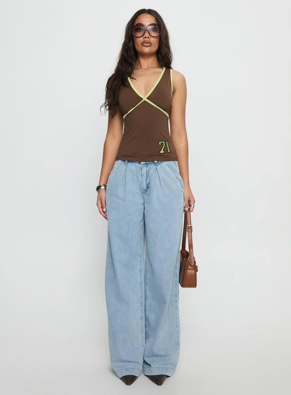 71 Classics V Neck Top Brown
