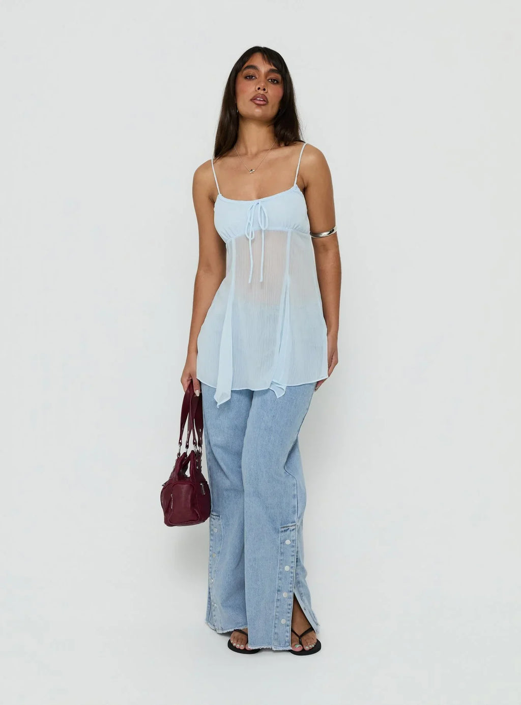 Fabriana Babydoll Sheer Top Blue