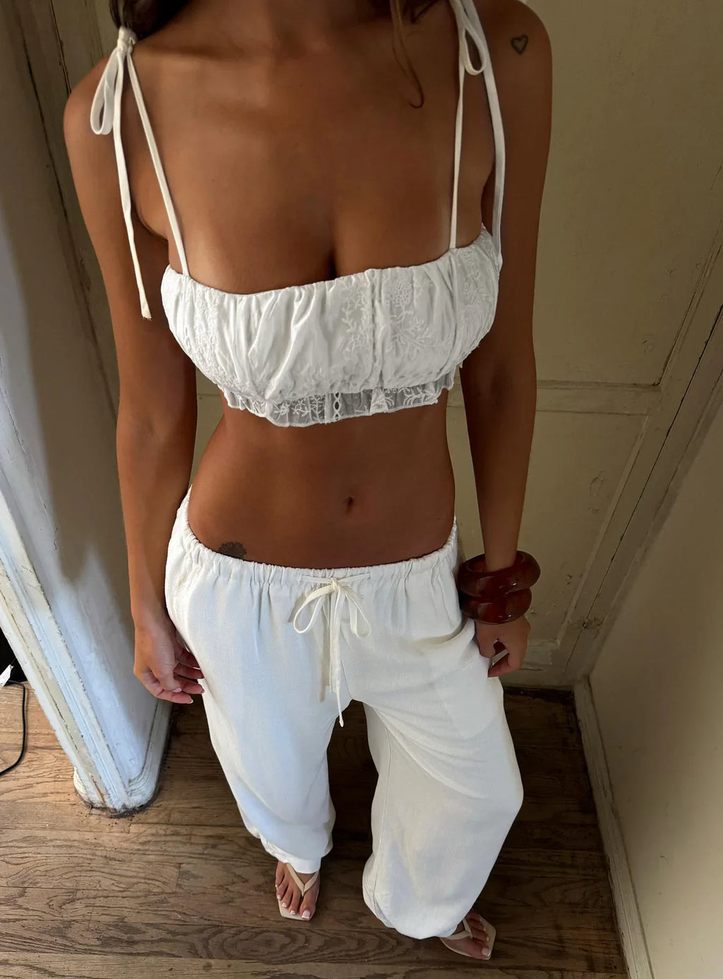 Queens Boulevard Frill Crop Top White