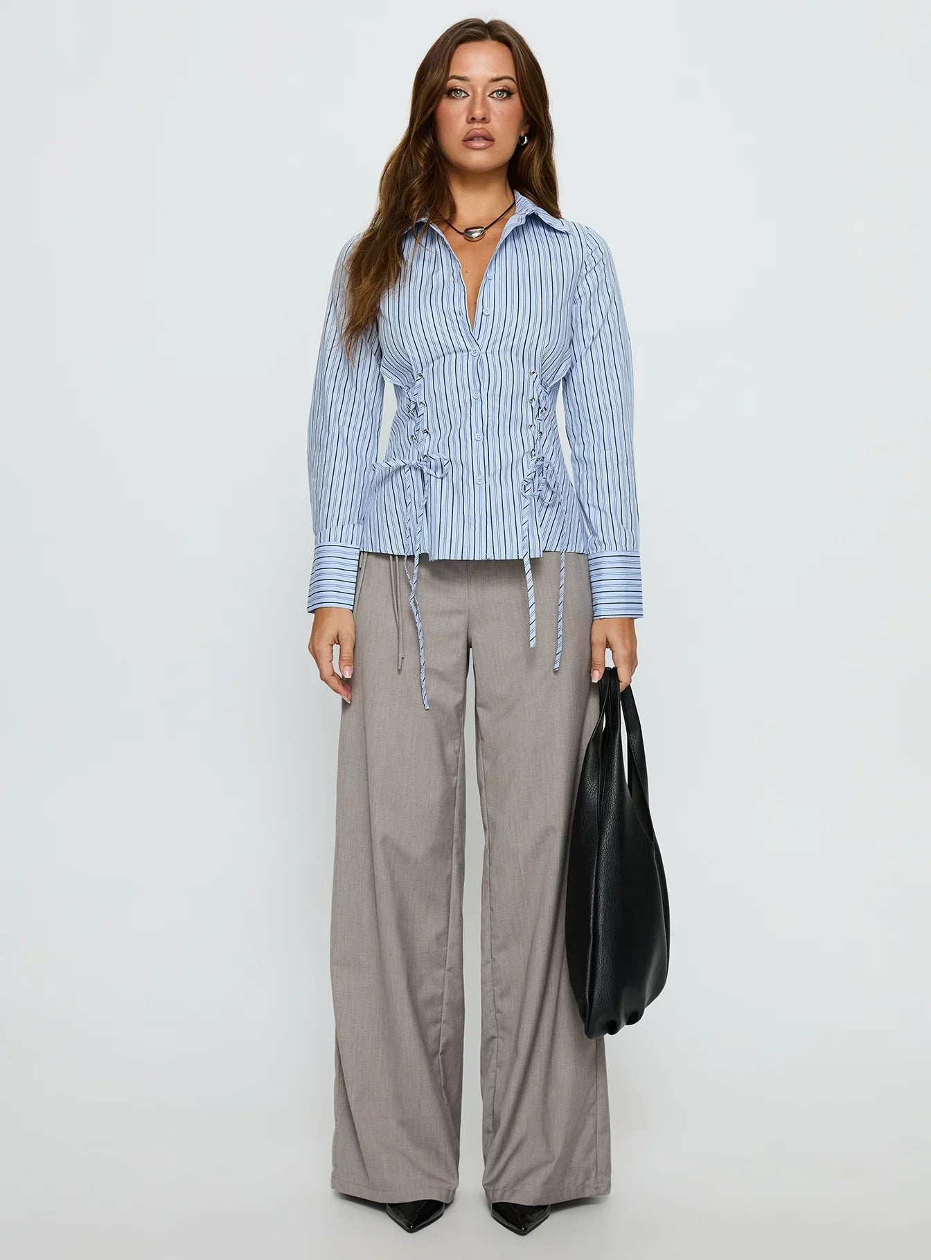 Sunisa Tie Detail Long Sleeve Top Blue Stripe