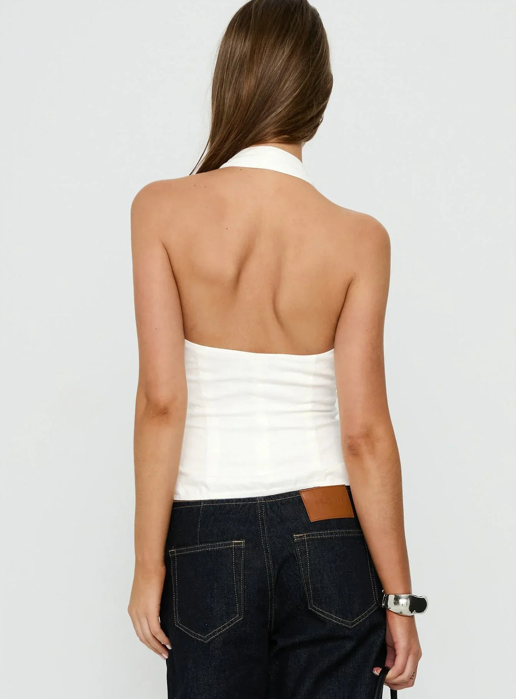 Hotshot Panelled Linen Blend Buckle Top White