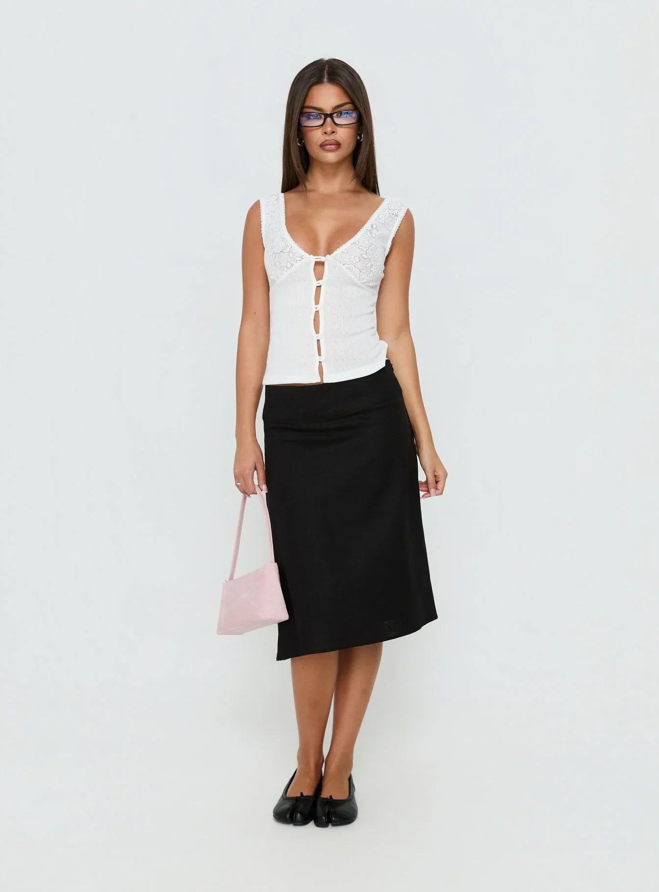 Fillipa Lace Button Down Top White