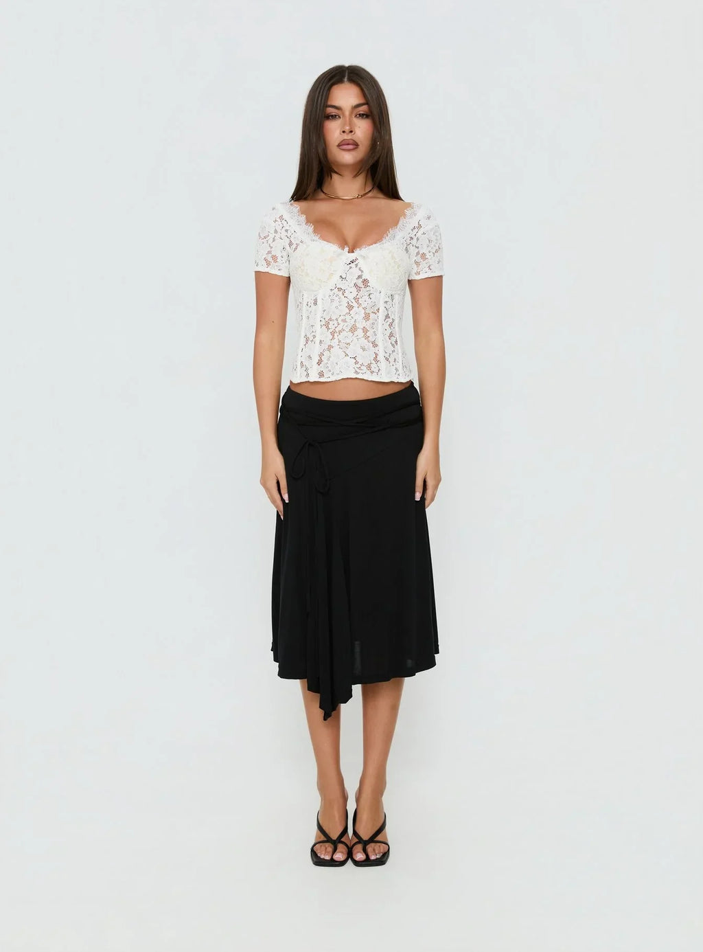 Miquela Short Sleeve Corset Lace Top White