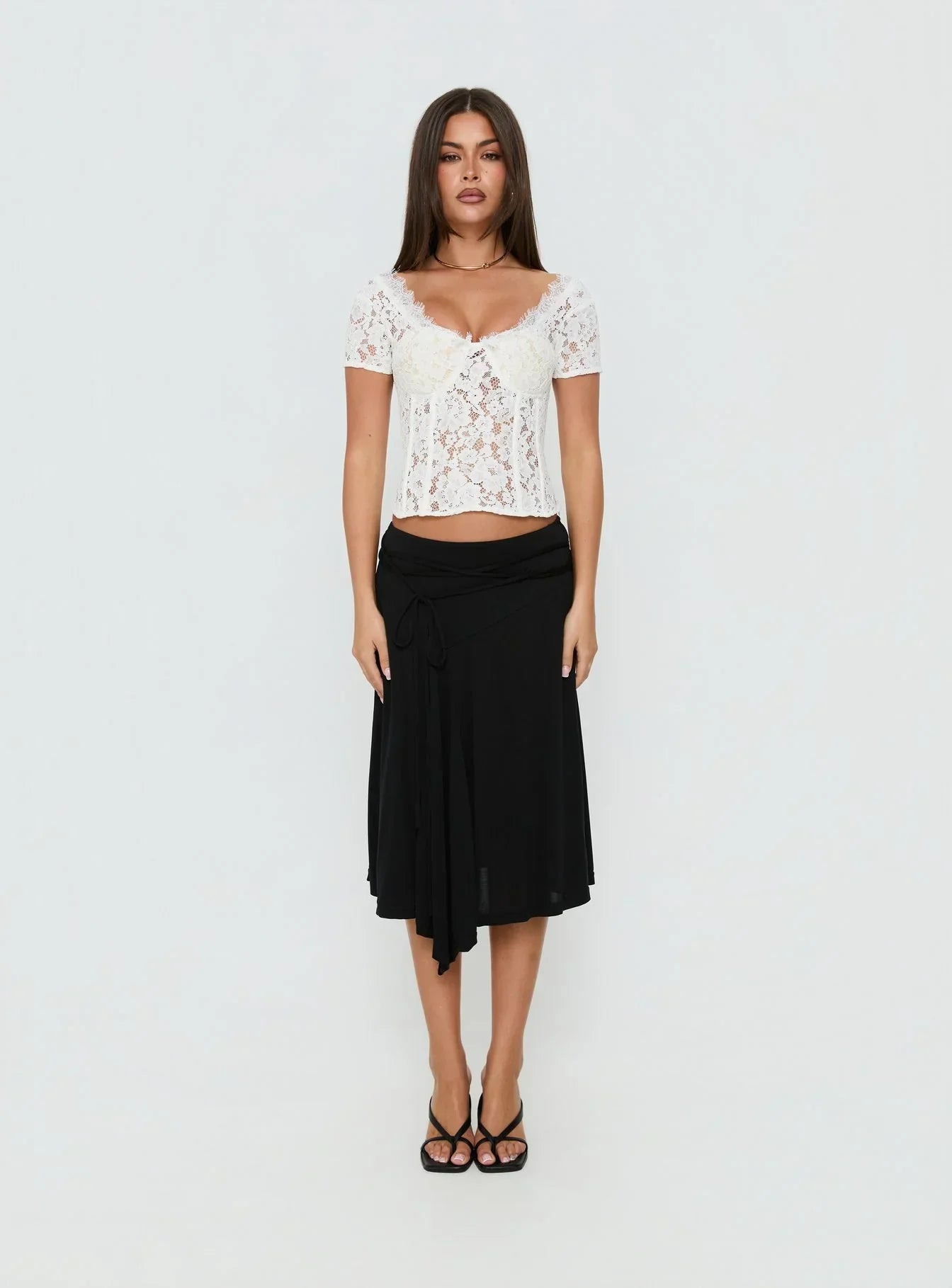 Miquela Short Sleeve Corset Lace Top White