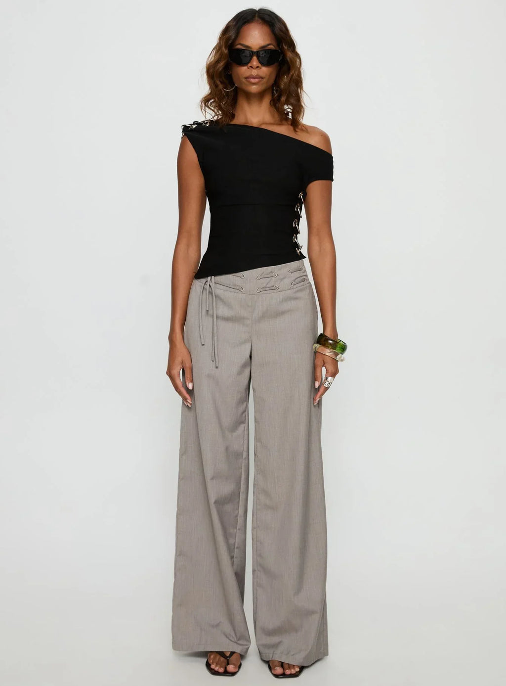 Laude Eyelet Off Shoulder Top Black